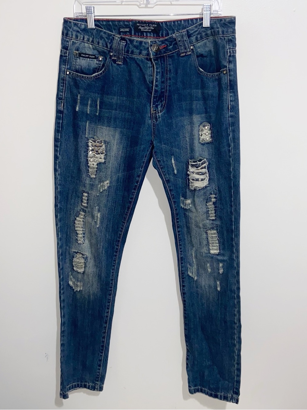 Philipp Plein Jeans Mens 34X30 Illegal Fight Club Straight Cut Denim Distressed